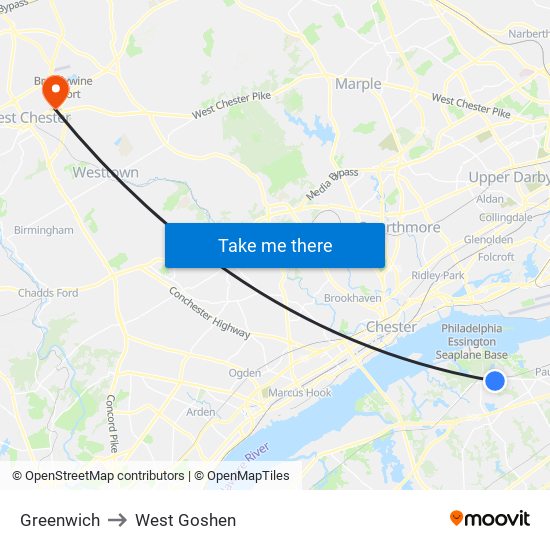 Greenwich to West Goshen map
