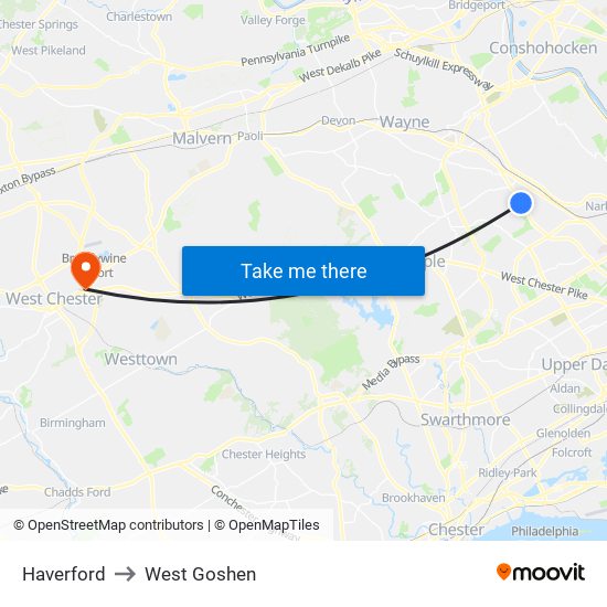 Haverford to West Goshen map