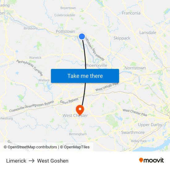 Limerick to West Goshen map
