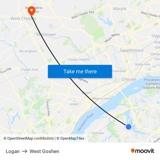 Logan to West Goshen map