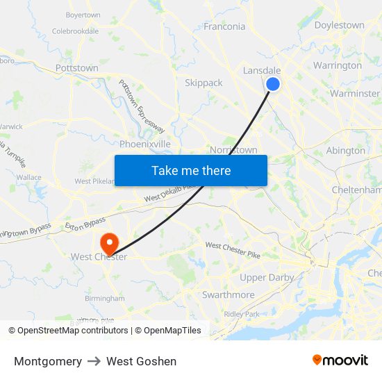 Montgomery to West Goshen map