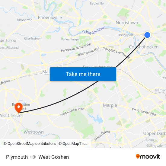 Plymouth to West Goshen map