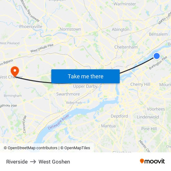Riverside to West Goshen map