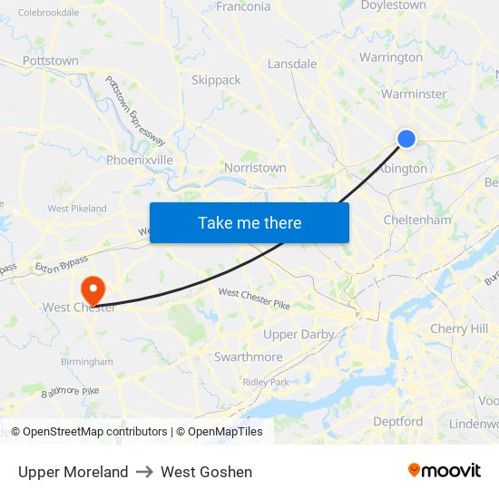 Upper Moreland to West Goshen map