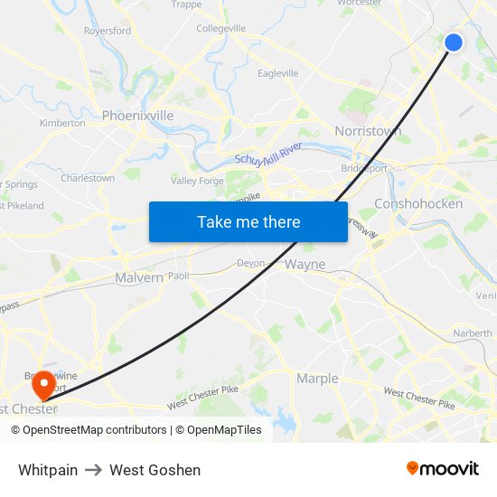 Whitpain to West Goshen map