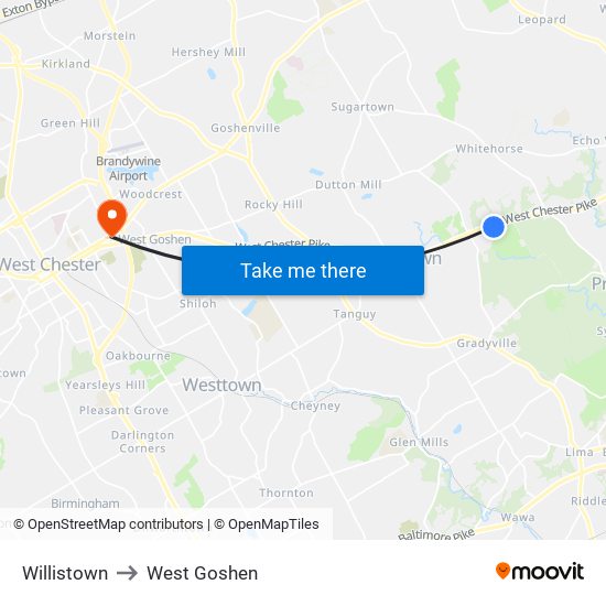 Willistown to West Goshen map
