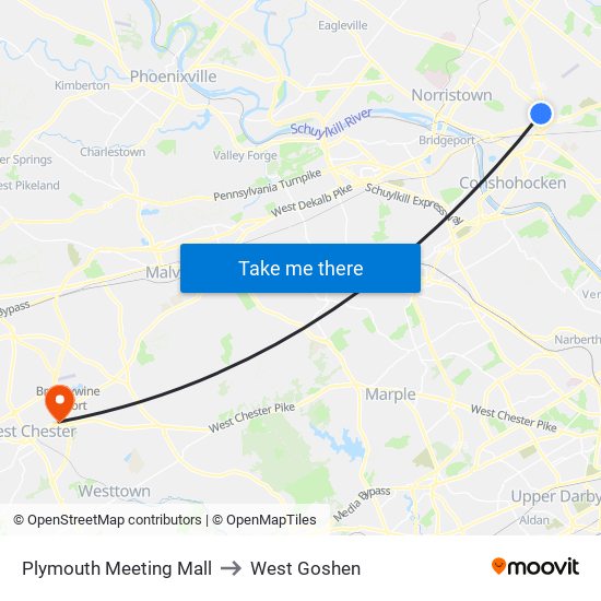 Plymouth Meeting Mall to West Goshen map