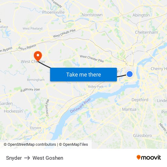 Snyder to West Goshen map