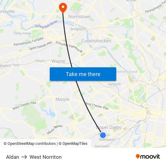 Aldan to West Norriton map