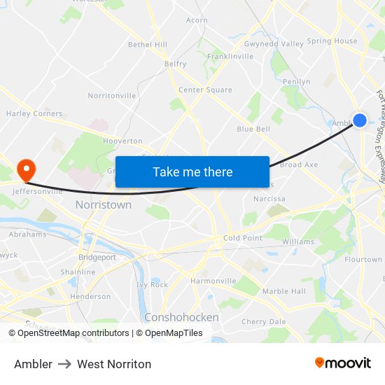 Ambler to West Norriton map