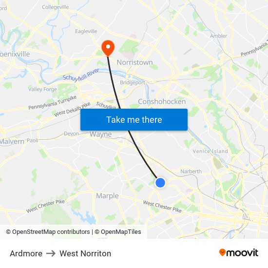 Ardmore to West Norriton map