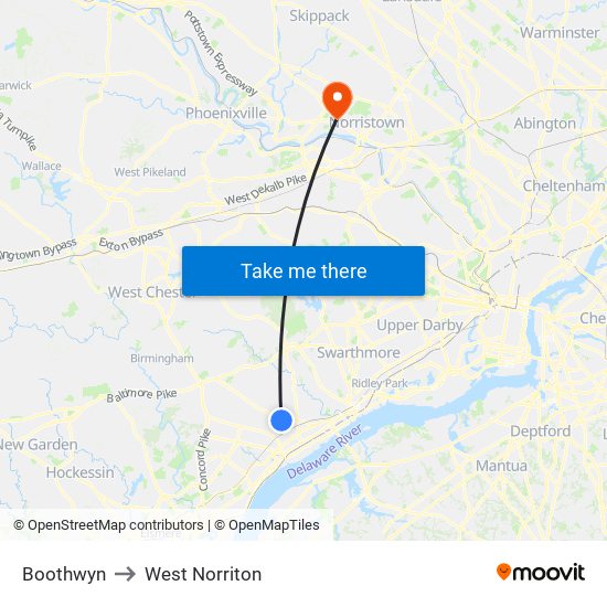 Boothwyn to West Norriton map