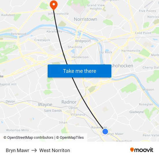 Bryn Mawr to West Norriton map