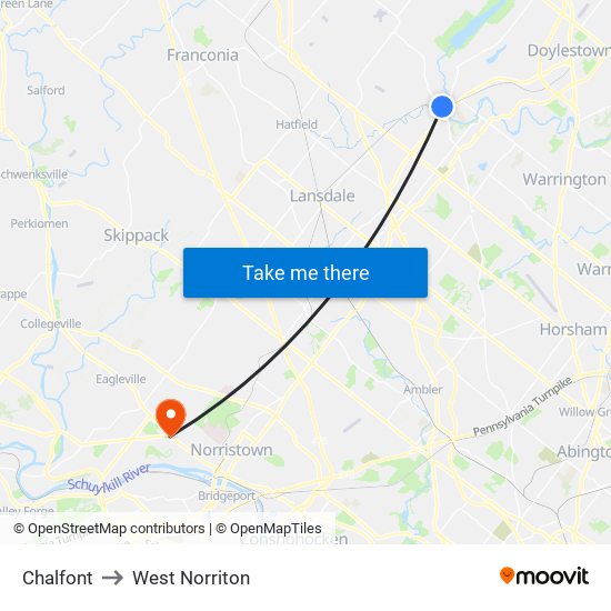 Chalfont to West Norriton map