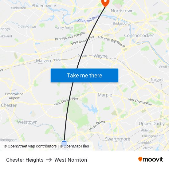 Chester Heights to West Norriton map