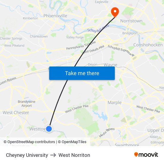 Cheyney University to West Norriton map