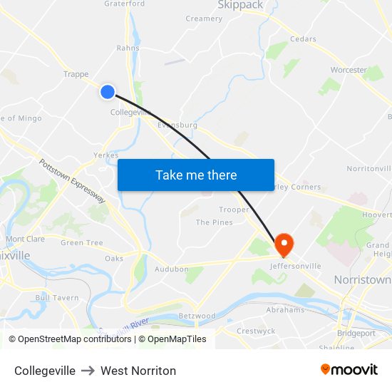 Collegeville to West Norriton map