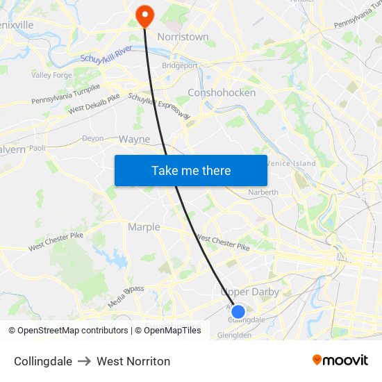 Collingdale to West Norriton map