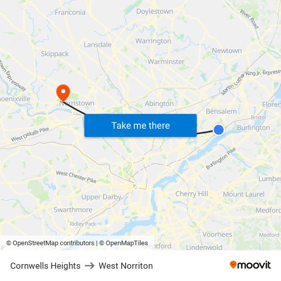 Cornwells Heights to West Norriton map