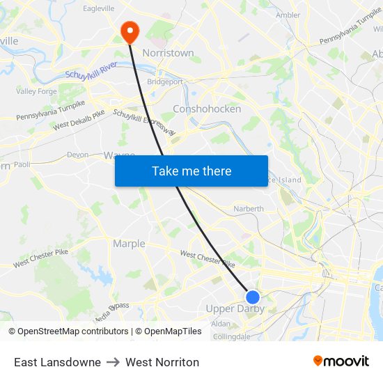 East Lansdowne to West Norriton map