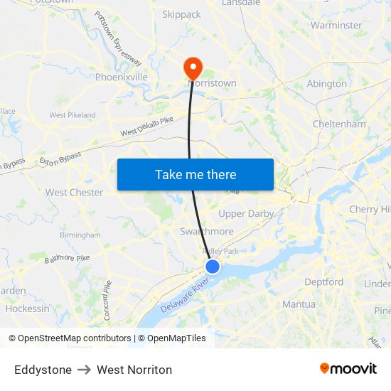 Eddystone to West Norriton map