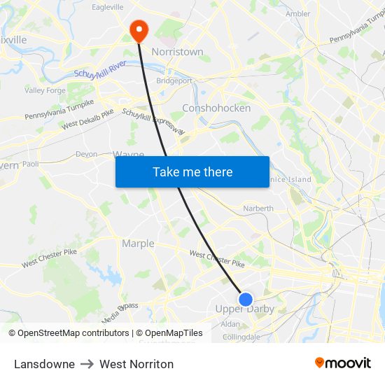 Lansdowne to West Norriton map