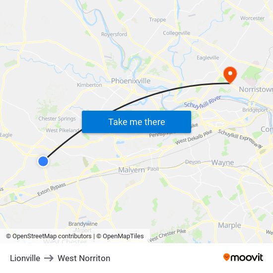 Lionville to West Norriton map