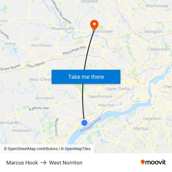 Marcus Hook to West Norriton map