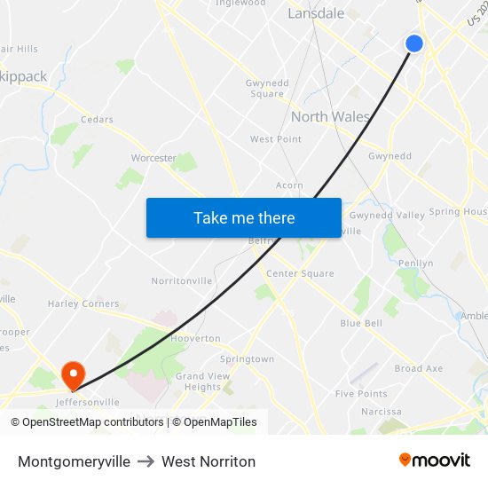 Montgomeryville to West Norriton map