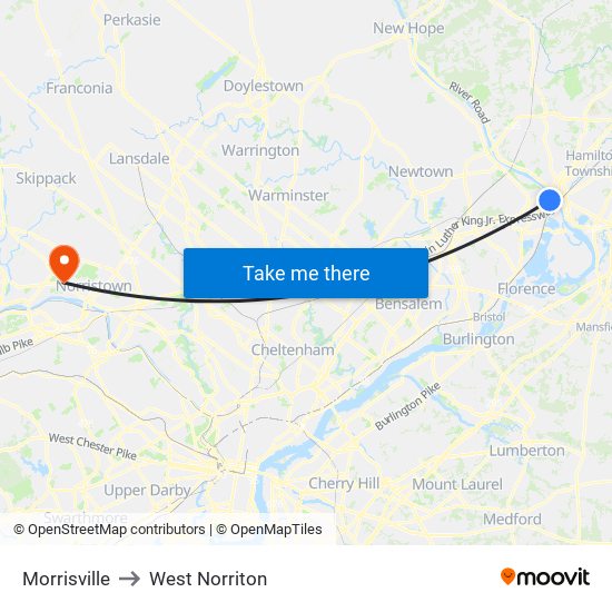 Morrisville to West Norriton map