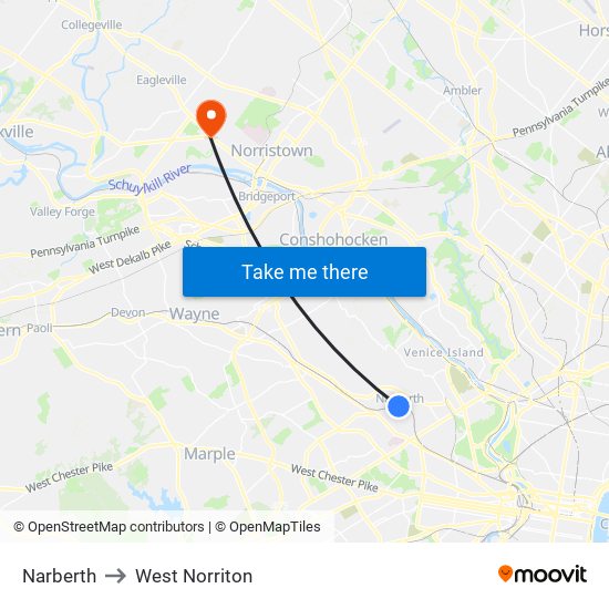 Narberth to West Norriton map