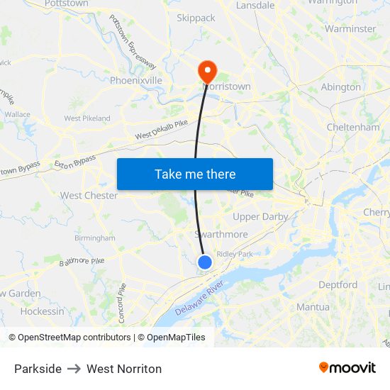 Parkside to West Norriton map
