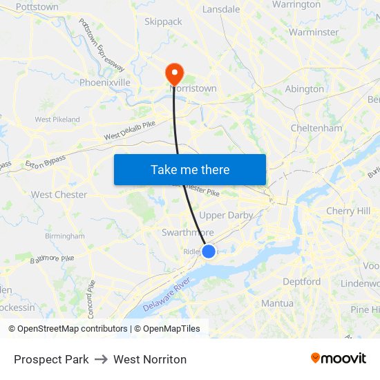 Prospect Park to West Norriton map