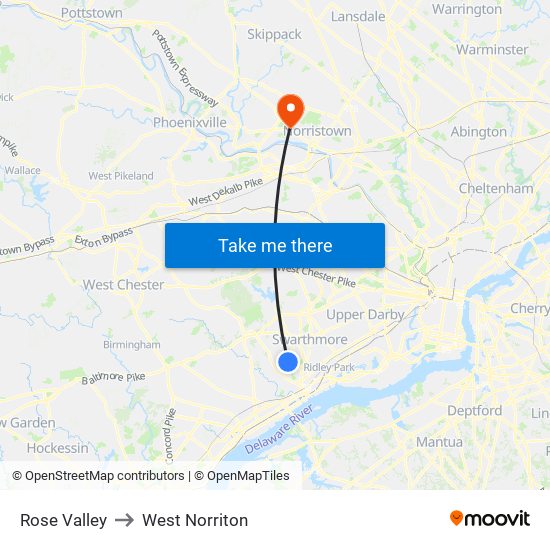 Rose Valley to West Norriton map