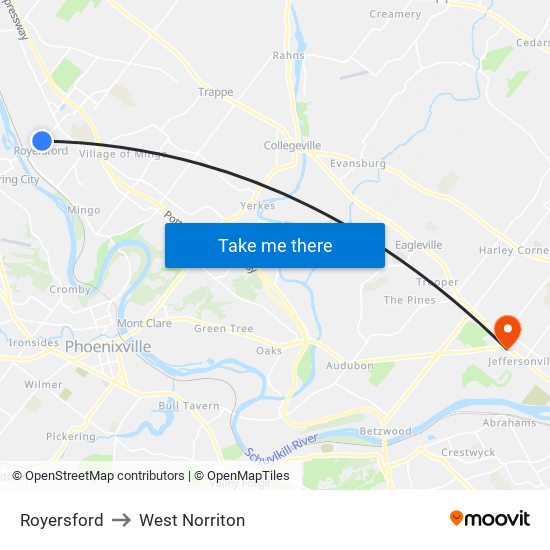 Royersford to West Norriton map