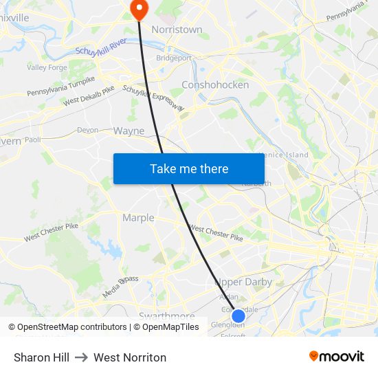 Sharon Hill to West Norriton map