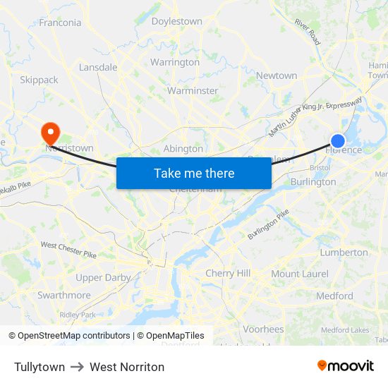 Tullytown to West Norriton map