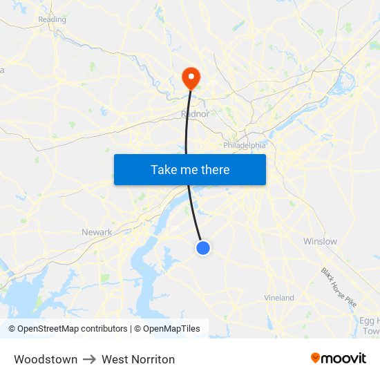Woodstown to West Norriton map