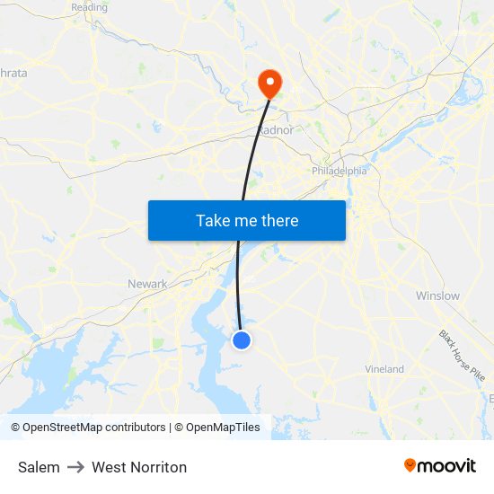 Salem to West Norriton map