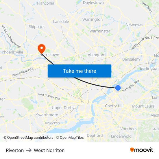 Riverton to West Norriton map