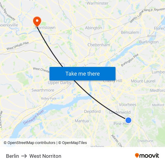 Berlin to West Norriton map