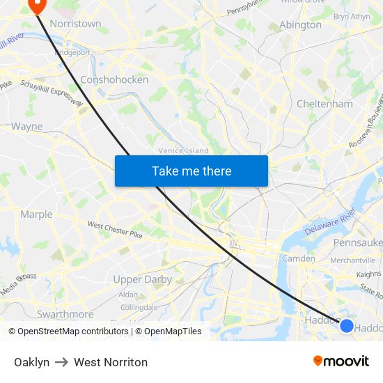 Oaklyn to West Norriton map