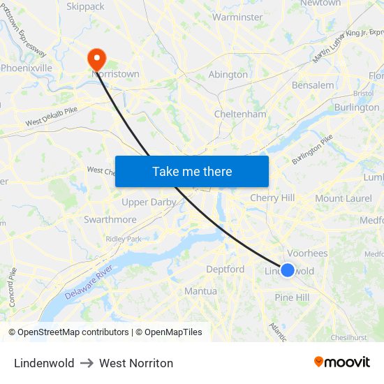 Lindenwold to West Norriton map