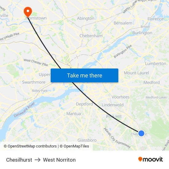 Chesilhurst to West Norriton map