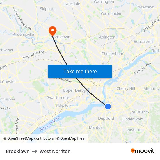 Brooklawn to West Norriton map