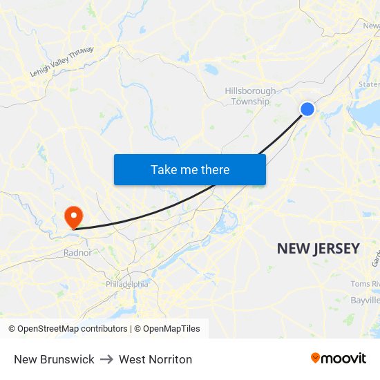 New Brunswick to West Norriton map