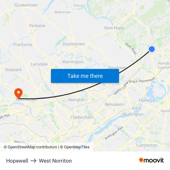 Hopewell to West Norriton map