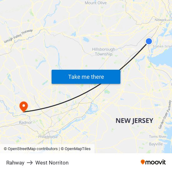 Rahway to West Norriton map