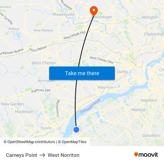 Carneys Point to West Norriton map