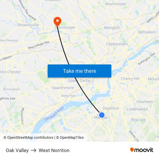 Oak Valley to West Norriton map